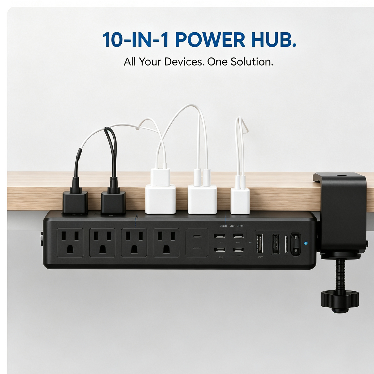 10-in-1 Desk Clamp Power Strip with USB-C Fast Charging