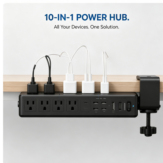10-in-1 Desk Clamp Power Strip with USB-C Fast Charging