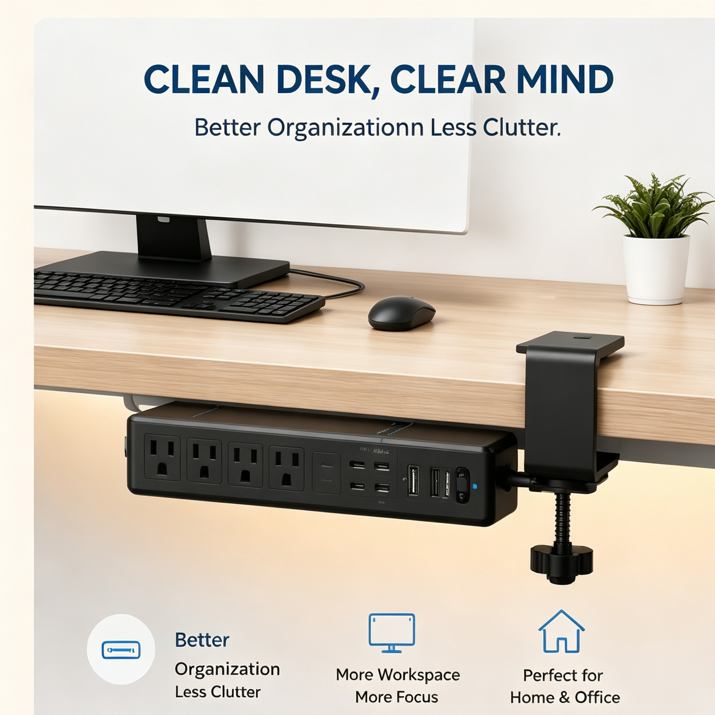 10-in-1 Desk Clamp Power Strip with USB-C Fast Charging
