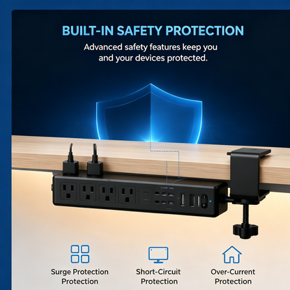 10-in-1 Desk Clamp Power Strip with USB-C Fast Charging