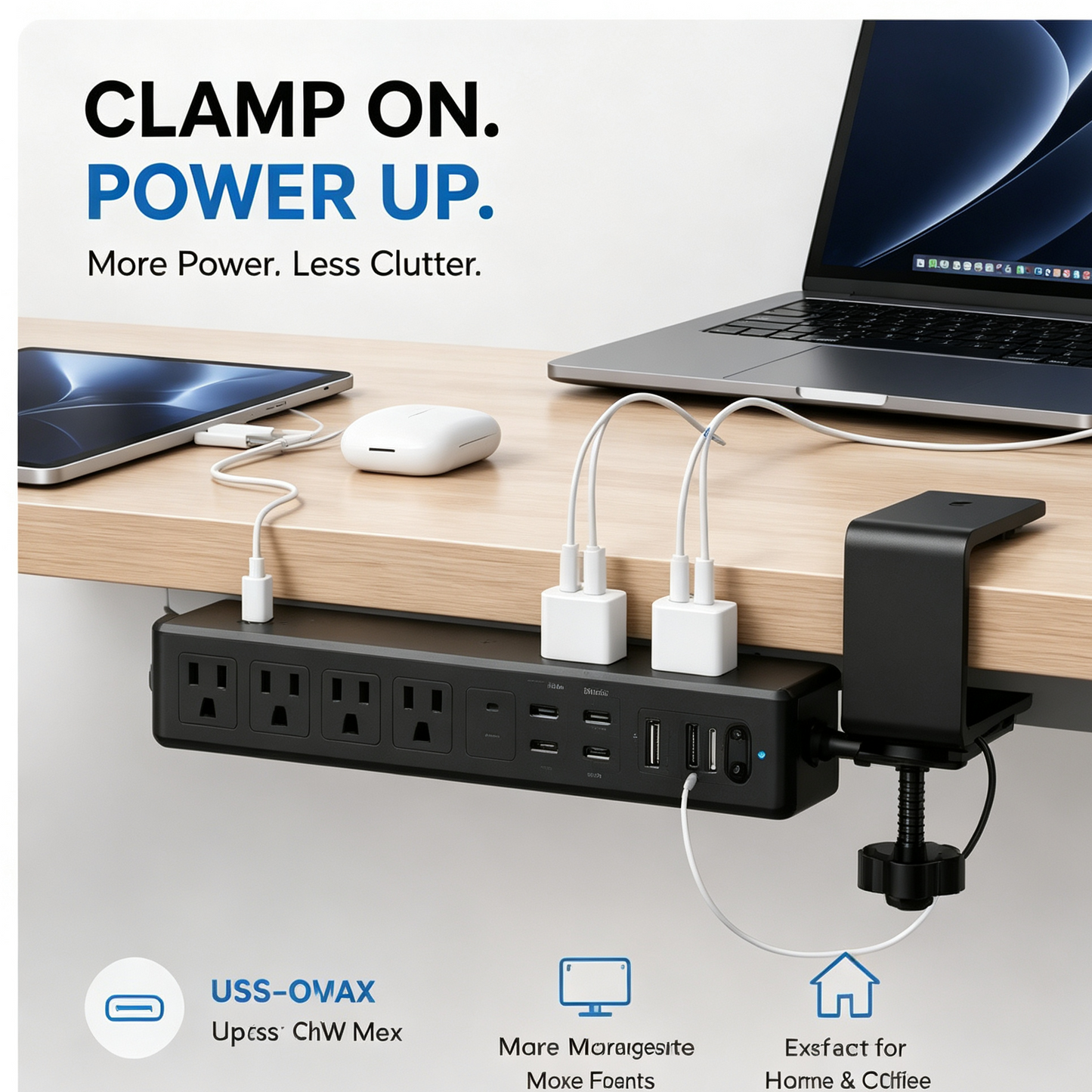10-in-1 Desk Clamp Power Strip with USB-C Fast Charging